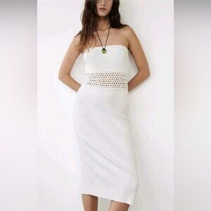 Crochet strapless bodycon sweater dress